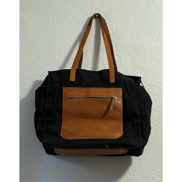 Pottery Barn Kids Black Tote Bag Canvas leather  14x14 - Picture 1 of 6